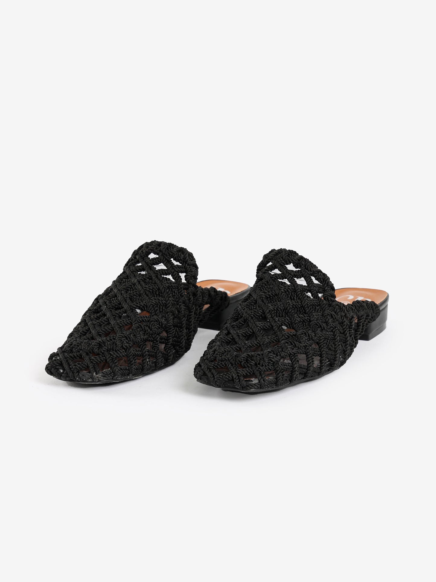 Woven Pointed-Toe Flat Mules