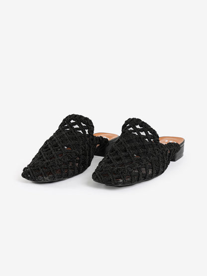 Woven Pointed-Toe Flat Mules