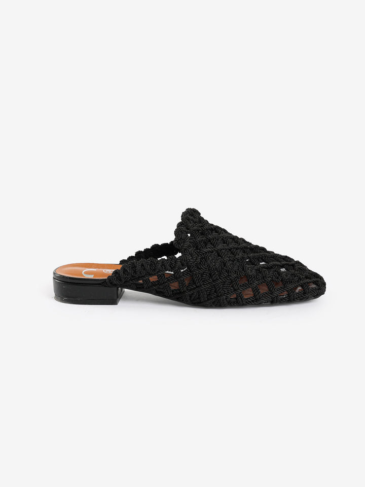 Woven Pointed-Toe Flat Mules