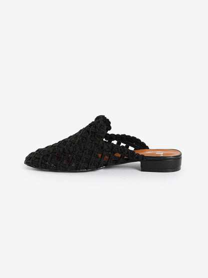 Woven Pointed-Toe Flat Mules