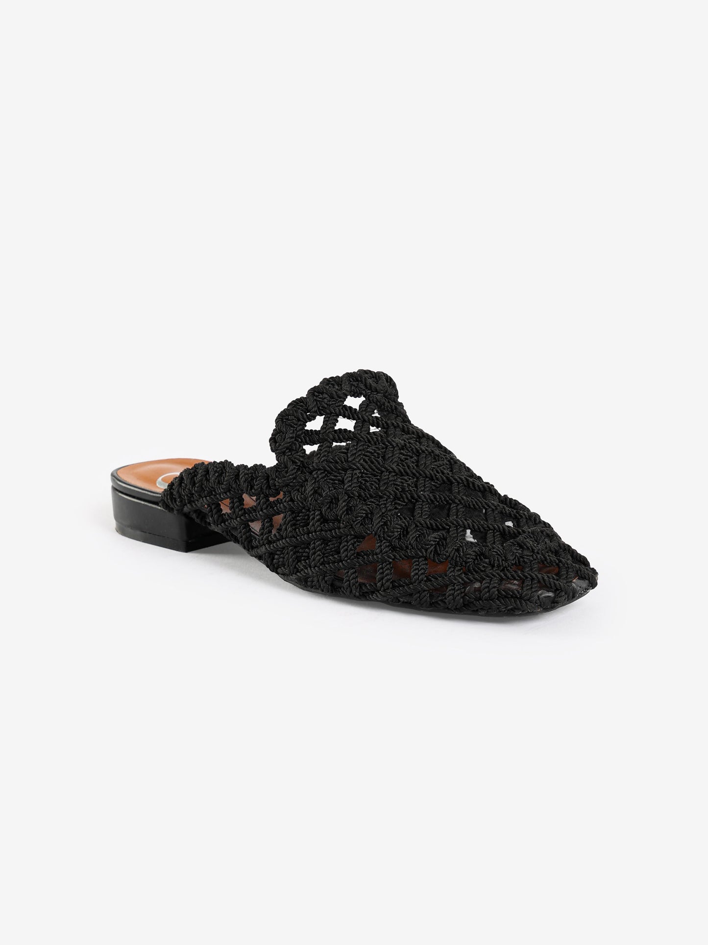 Woven Pointed-Toe Flat Mules