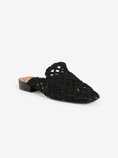 Woven Pointed-Toe Flat Mules