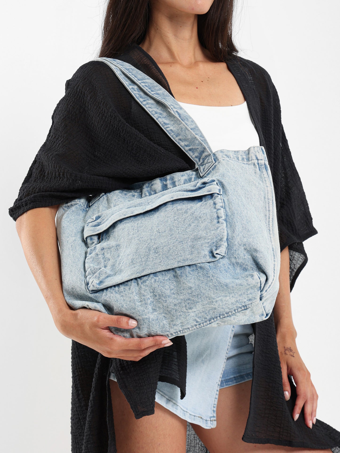 Washed Denim Slouchy Shoulder Bag