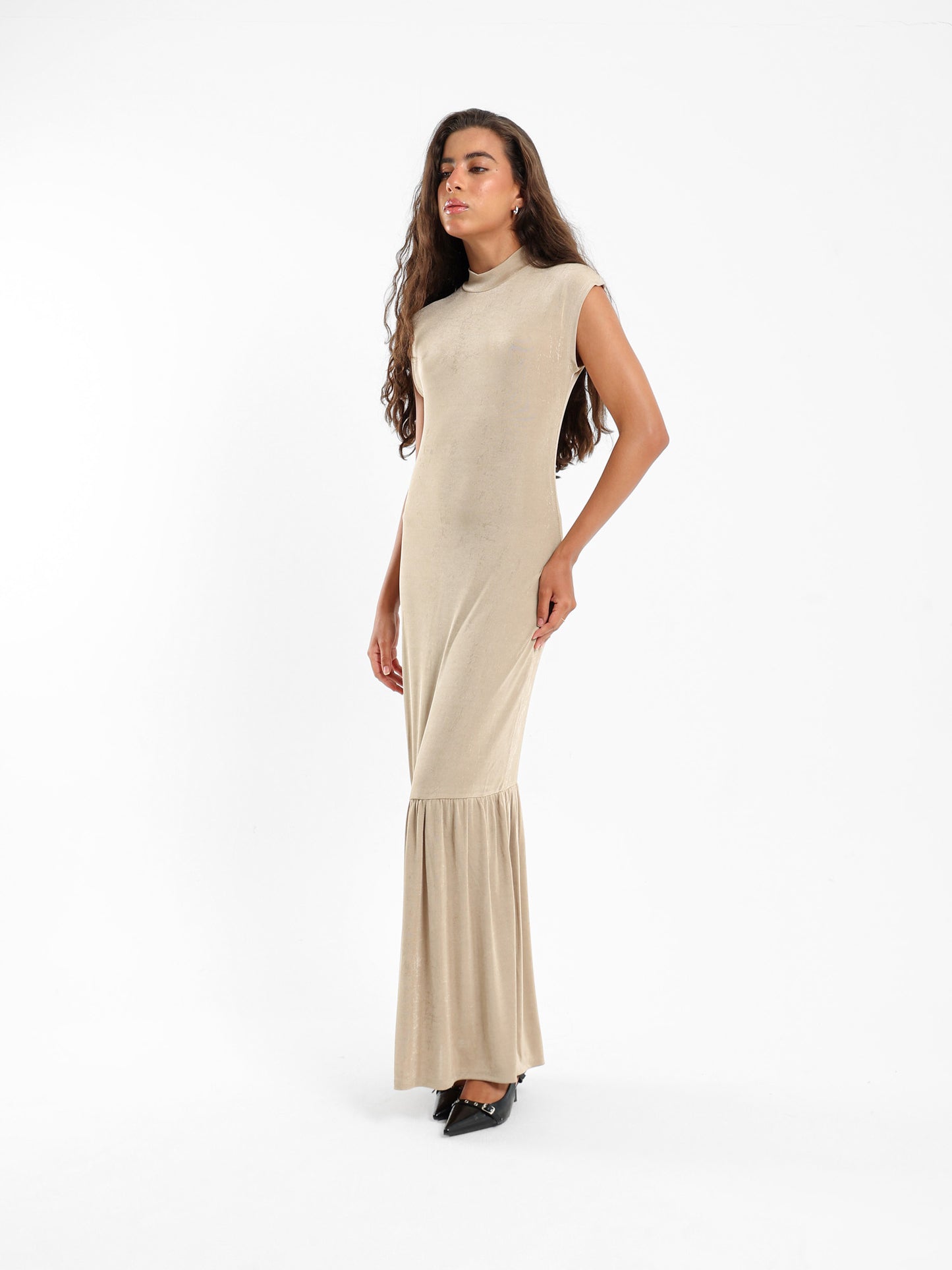 Cap Sleeve Maxi Dress With Gathered Hem