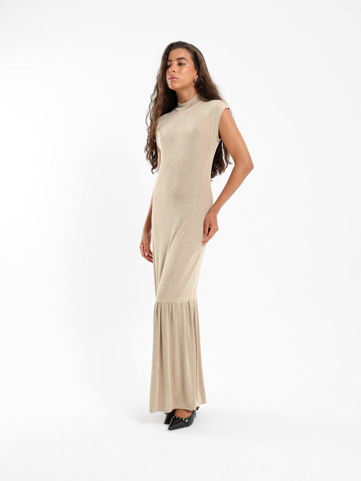 Cap Sleeve Maxi Dress With Gathered Hem