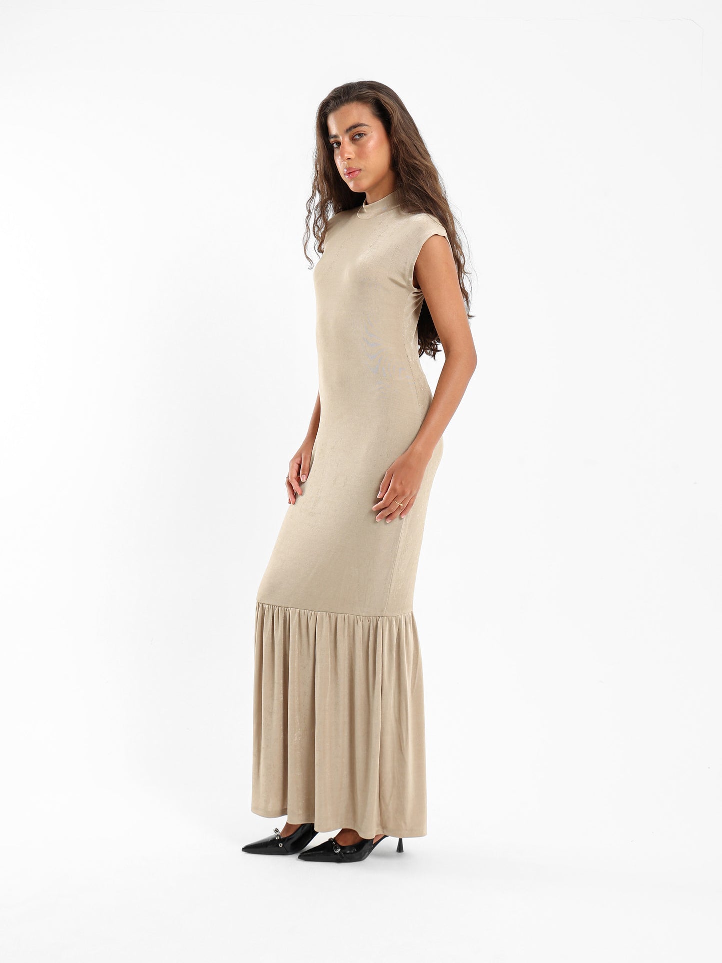 Cap Sleeve Maxi Dress With Gathered Hem