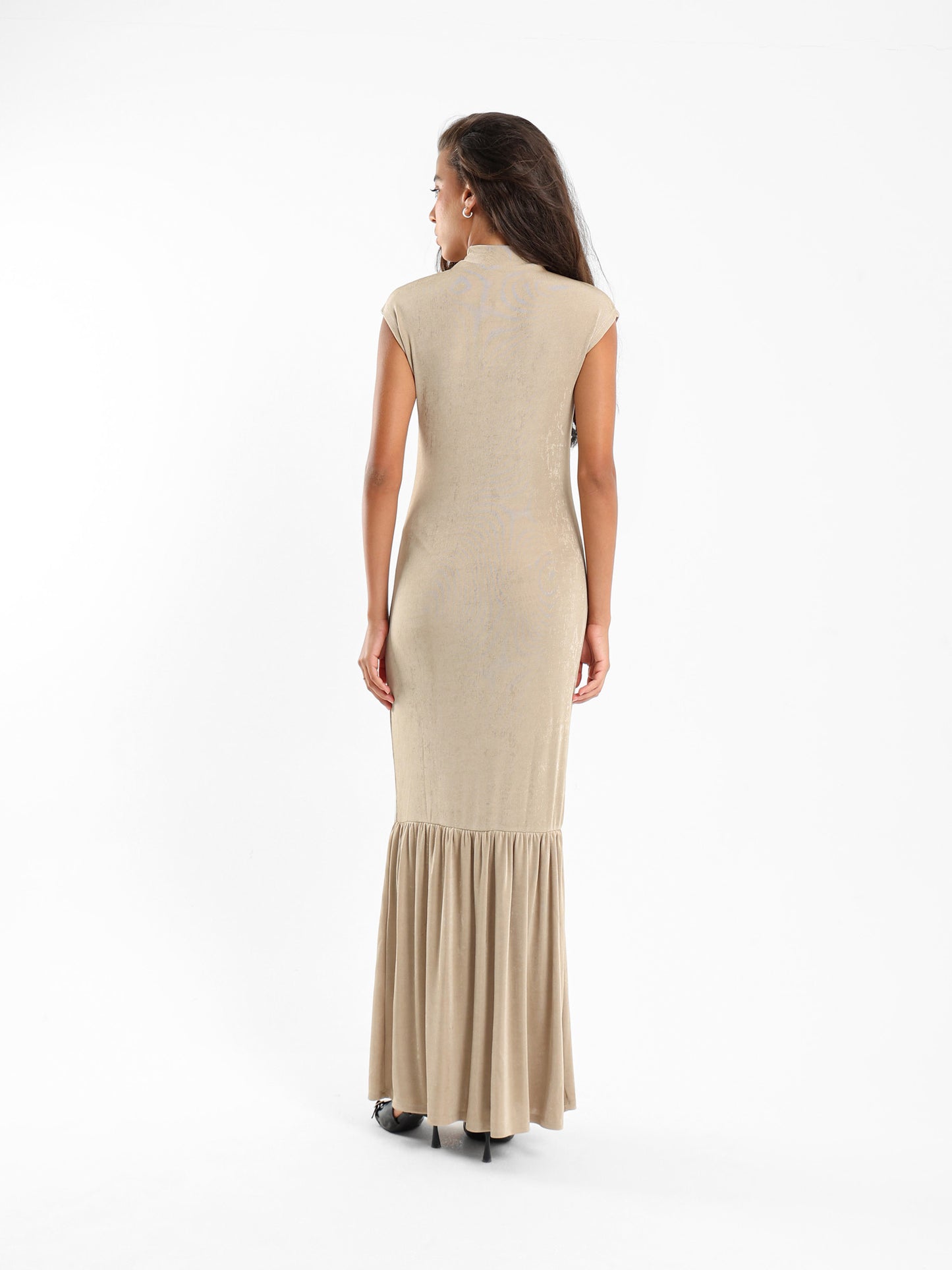 Cap Sleeve Maxi Dress With Gathered Hem
