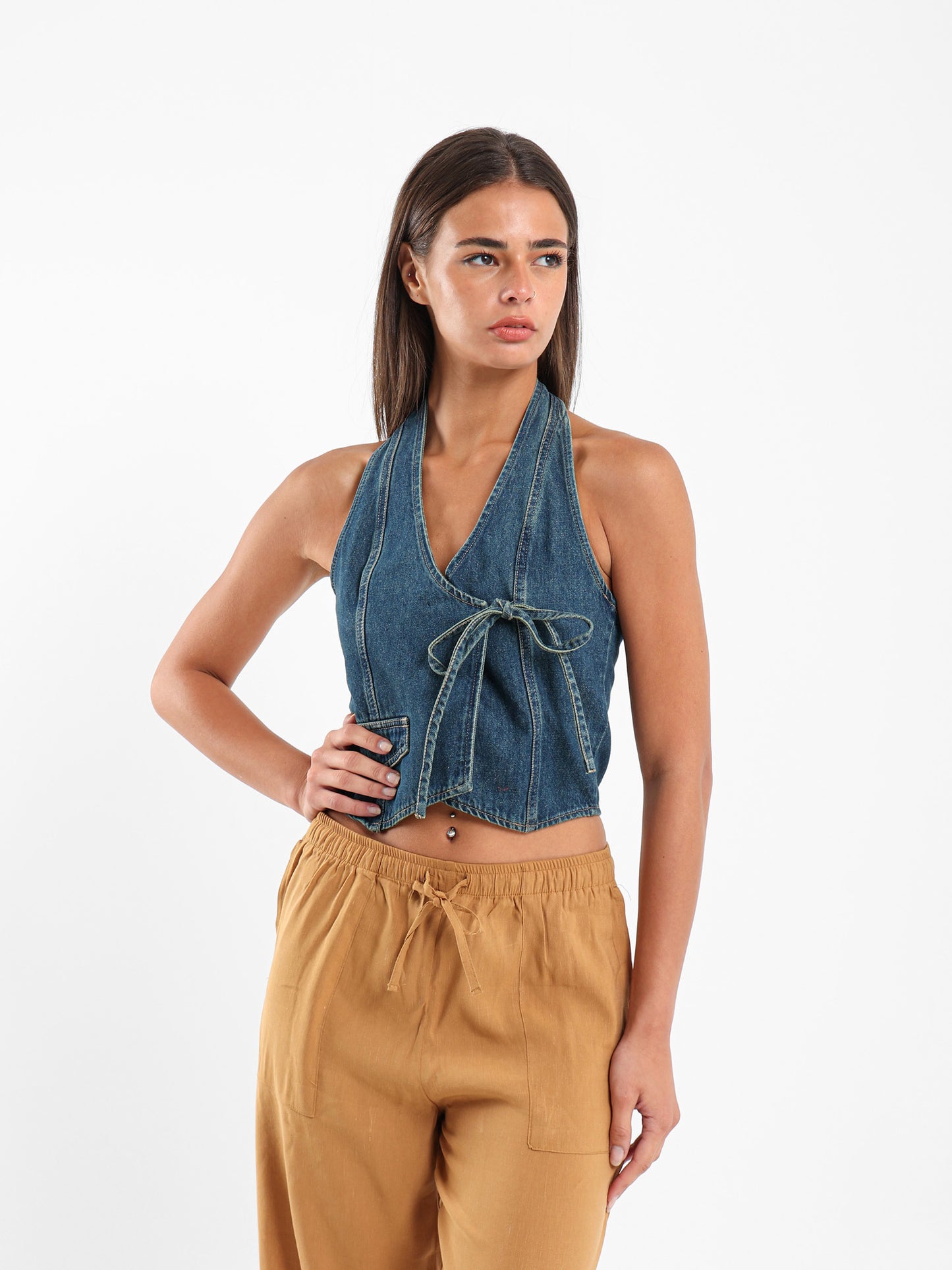 Wrap Denim Vest Jacket