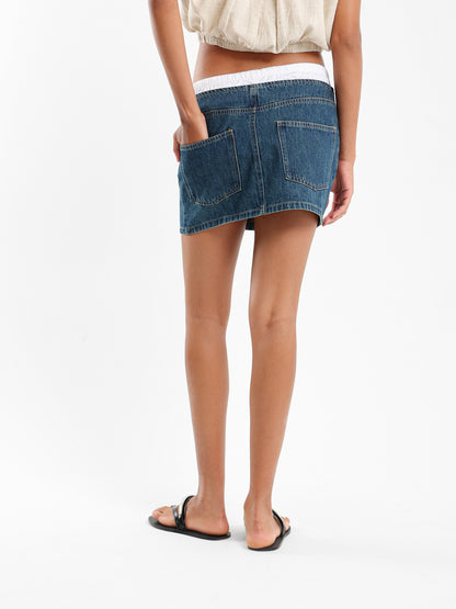 Denim Mini Skirt With Contrast Waistband