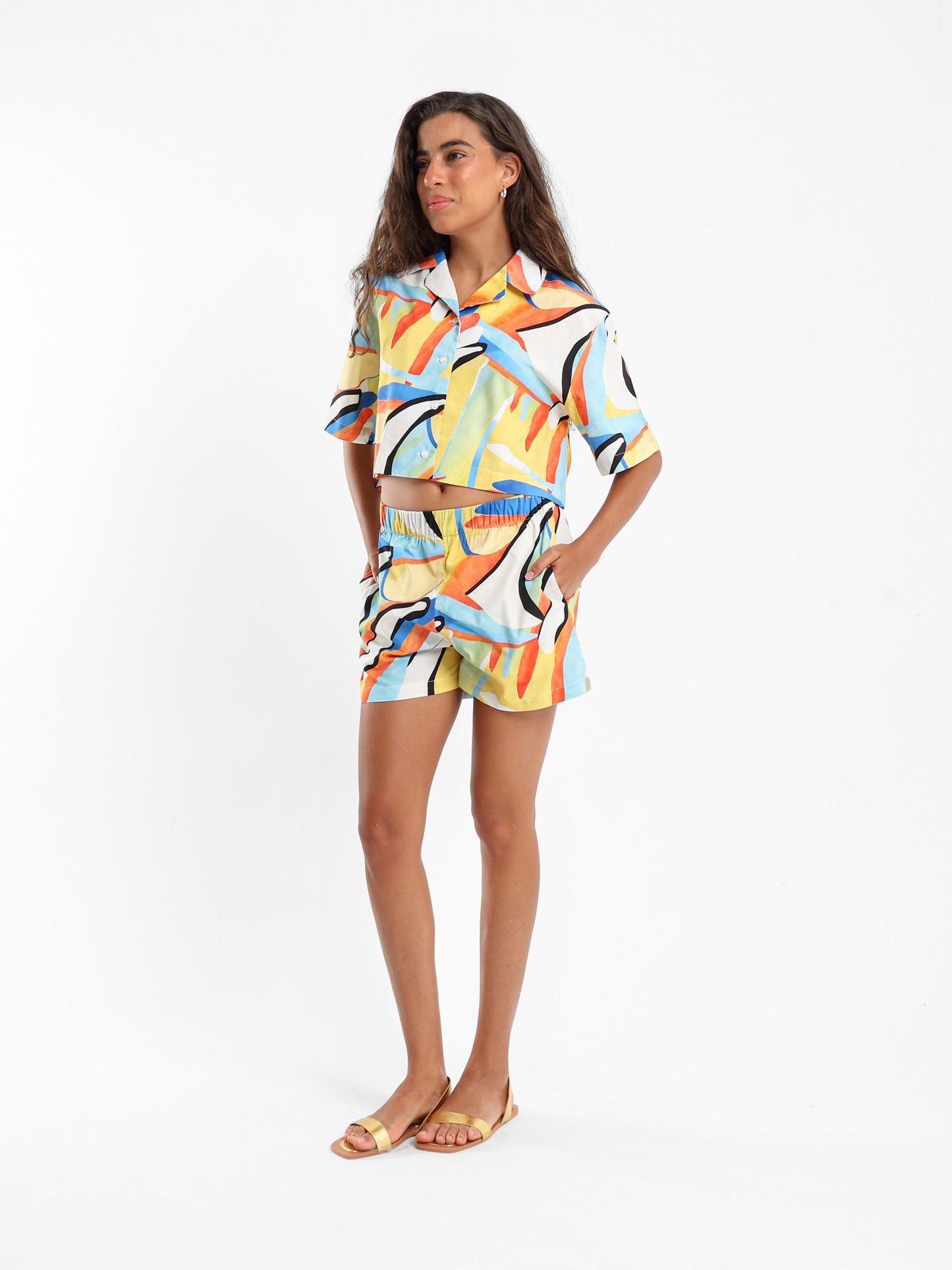 All-Over Print Cropped Shirt