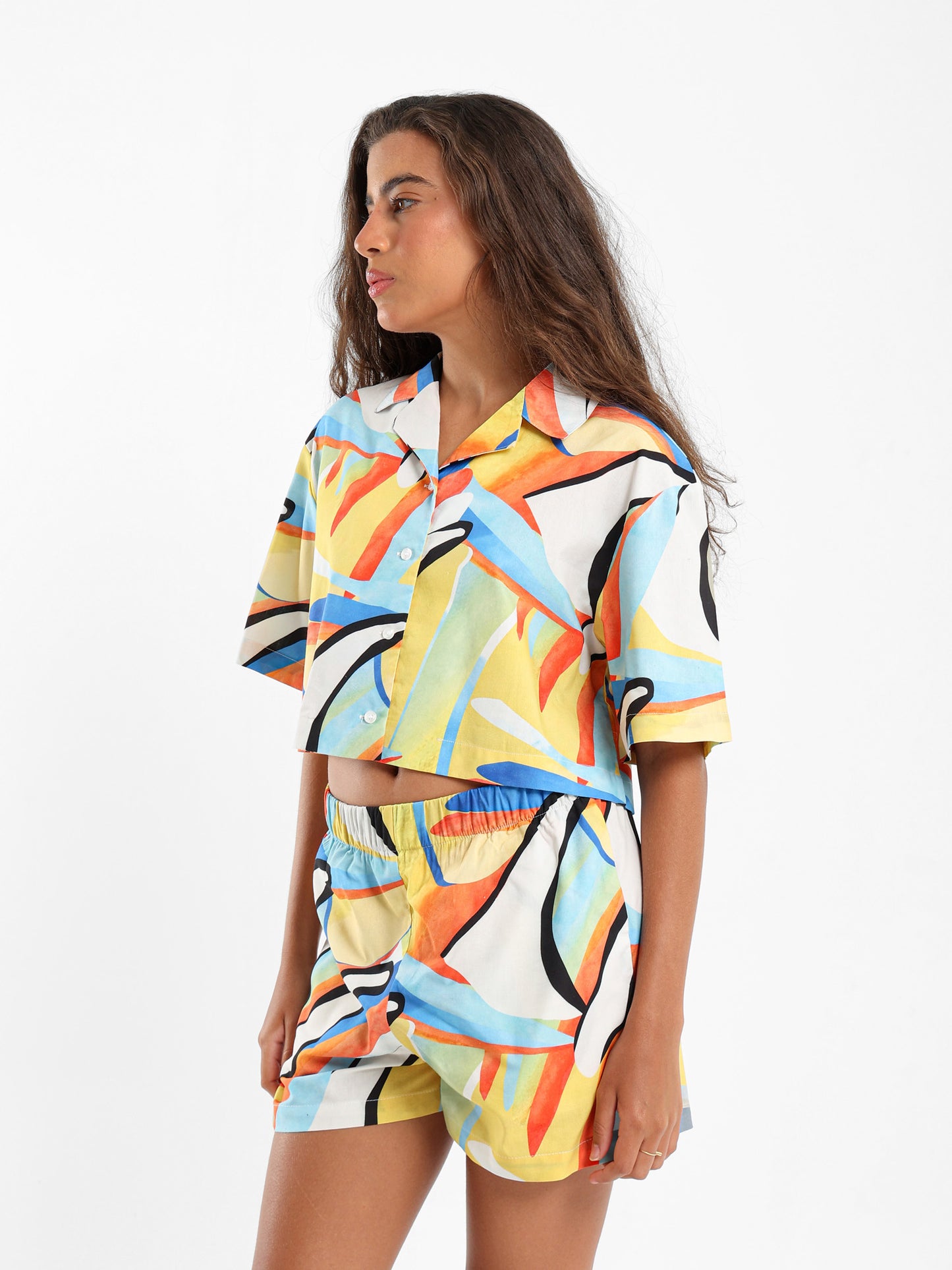 All-Over Print Cropped Shirt