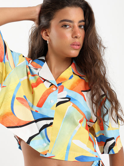 All-Over Print Cropped Shirt