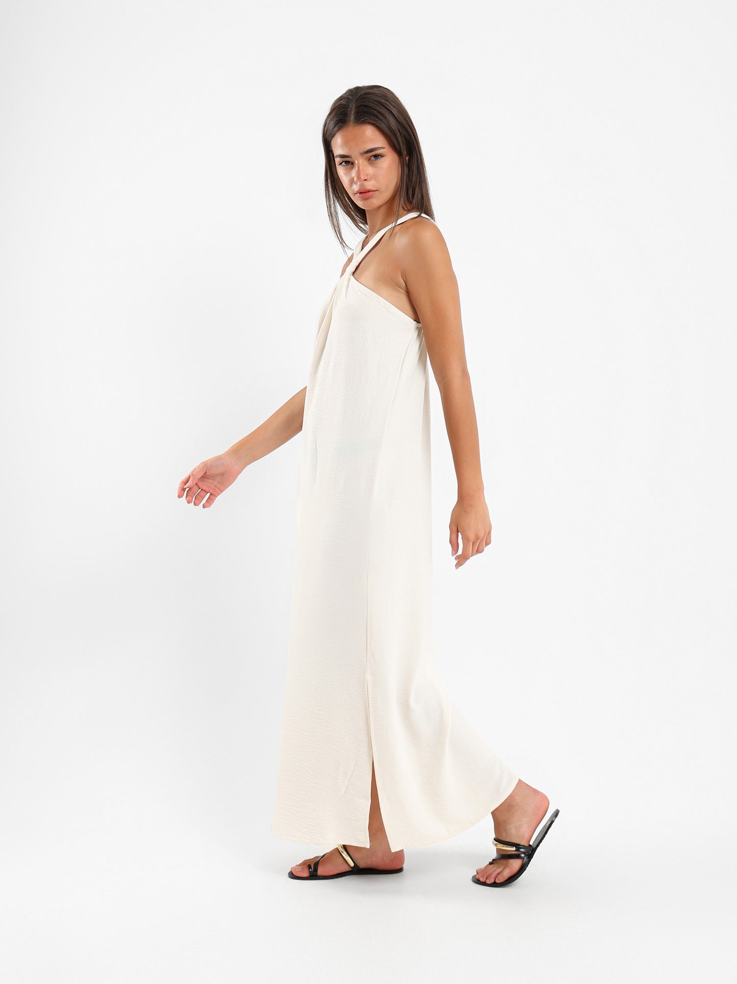 Front Tie Long Dress With Side Slits