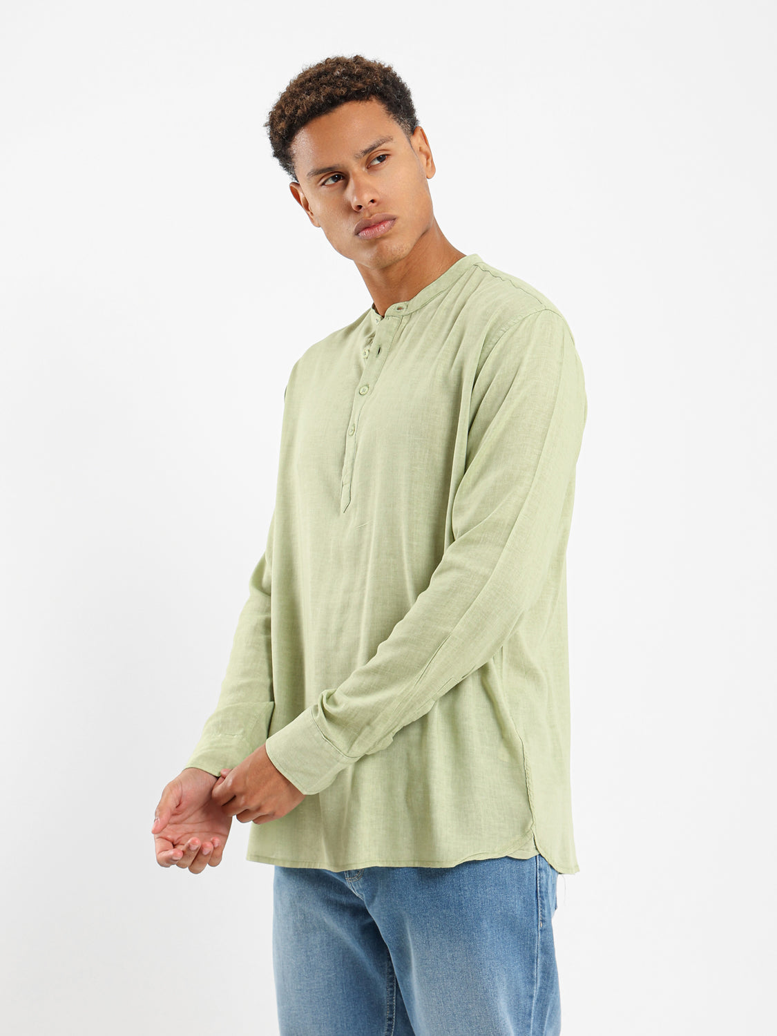 Granded Collar Long Sleeve Shirt