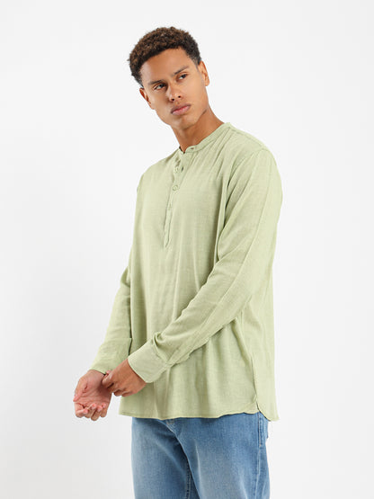 Granded Collar Long Sleeve Shirt