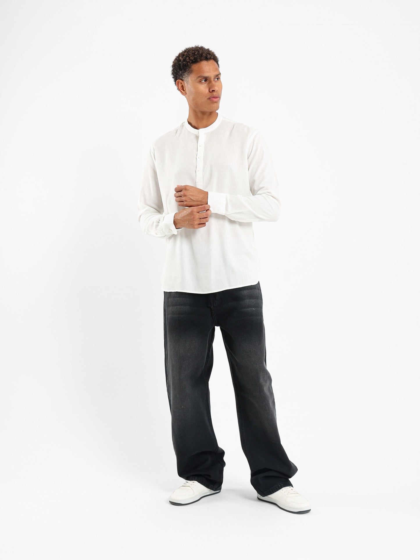 Granded Collar Long Sleeve Shirt