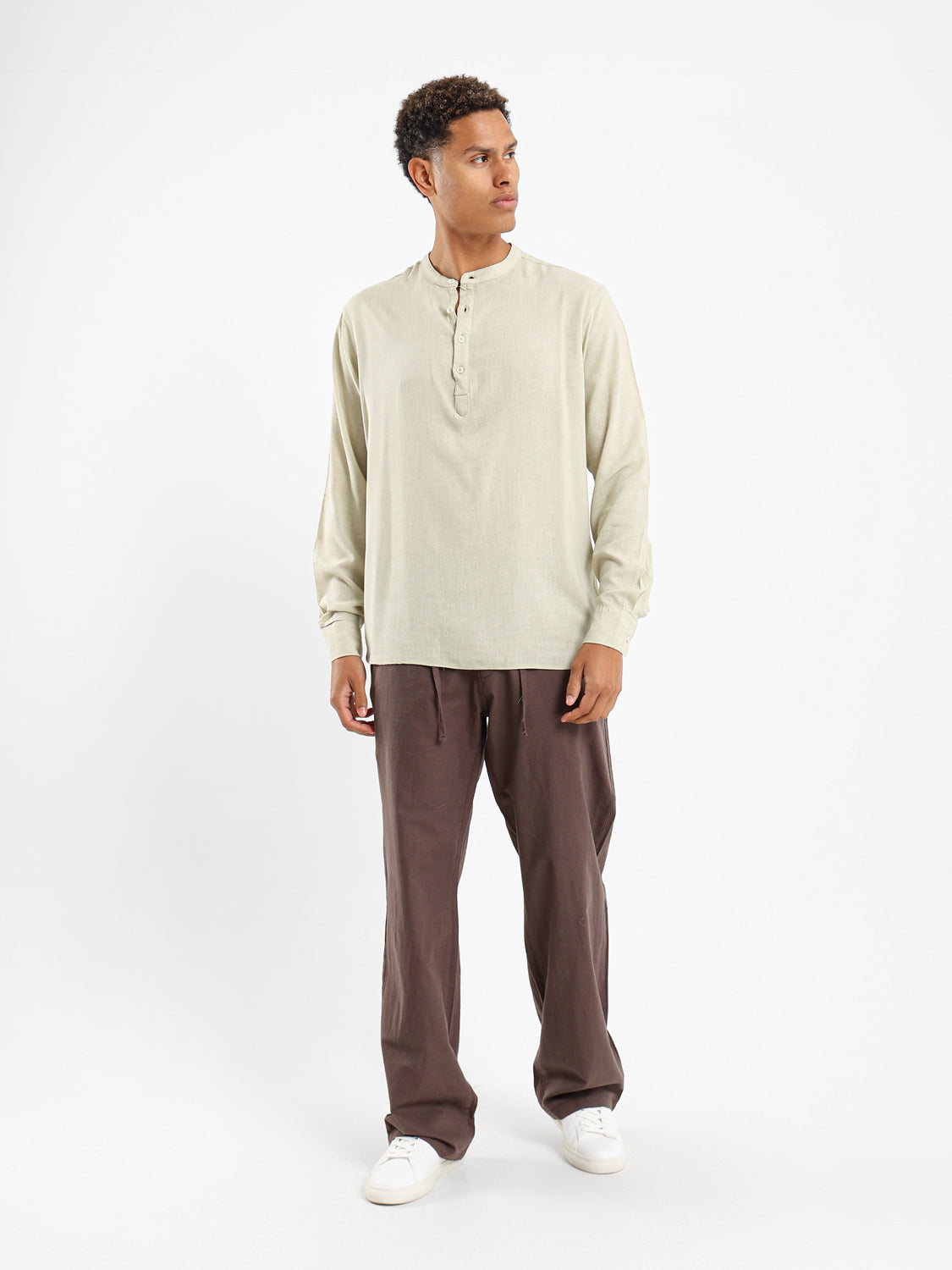 Granded Collar Long Sleeve Shirt