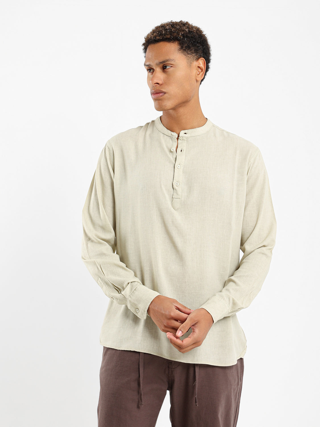 Granded Collar Long Sleeve Shirt