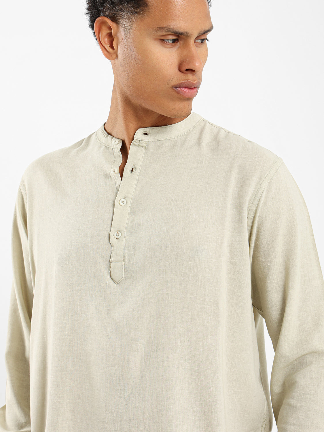Granded Collar Long Sleeve Shirt