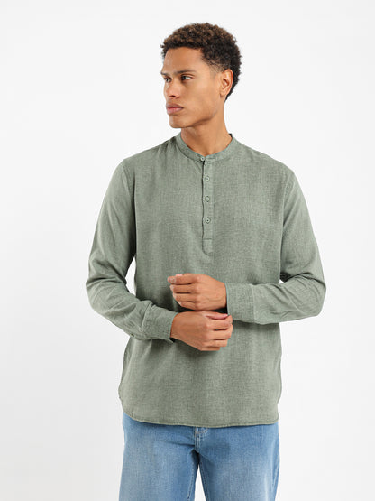 Granded Collar Long Sleeve Shirt