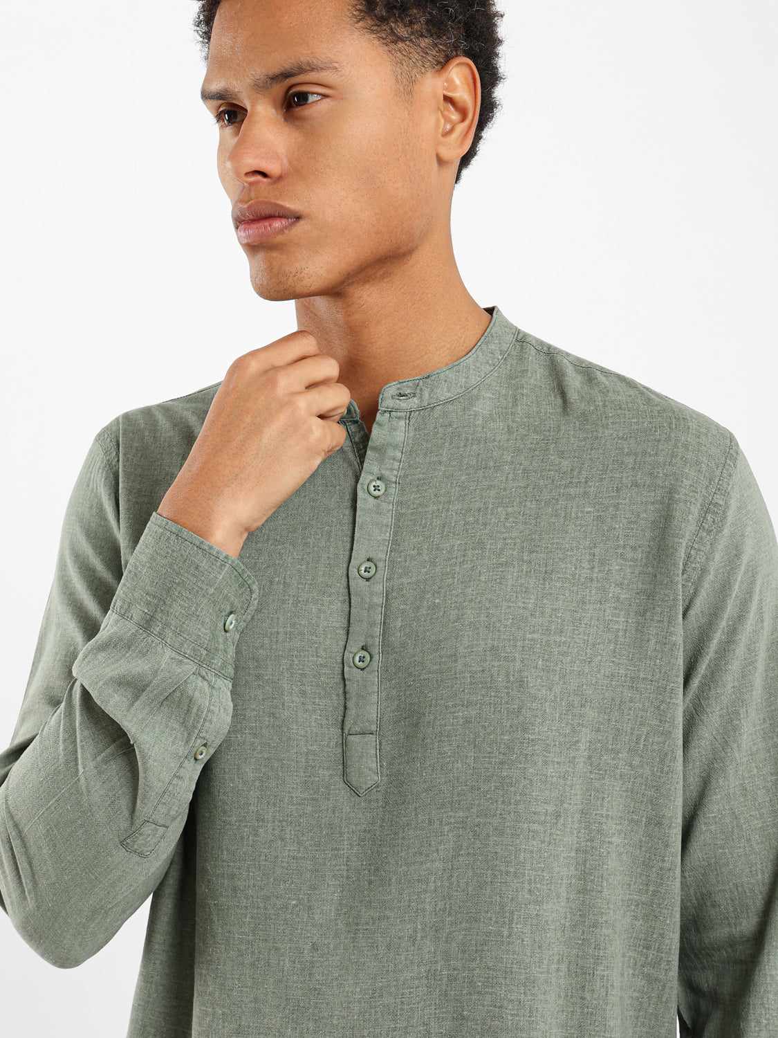 Granded Collar Long Sleeve Shirt