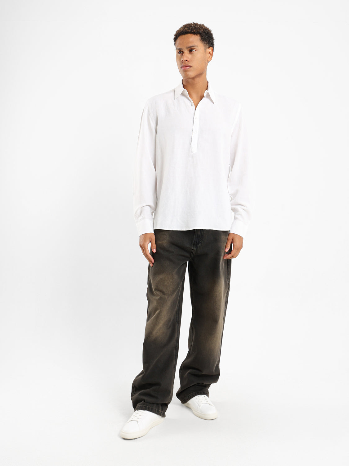 Half Placket Grandad Collar Shirt