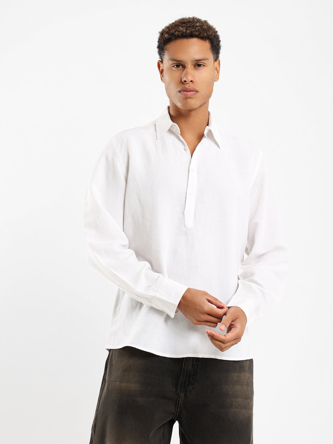 Half Placket Grandad Collar Shirt