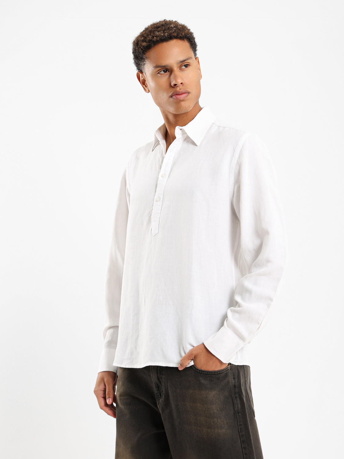 Half Placket Grandad Collar Shirt
