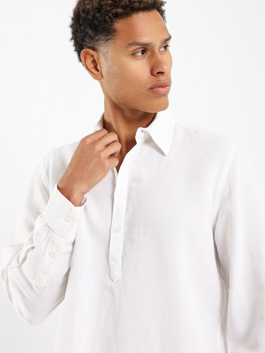 Half Placket Grandad Collar Shirt