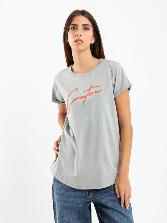 Front Text Print T-Shirt