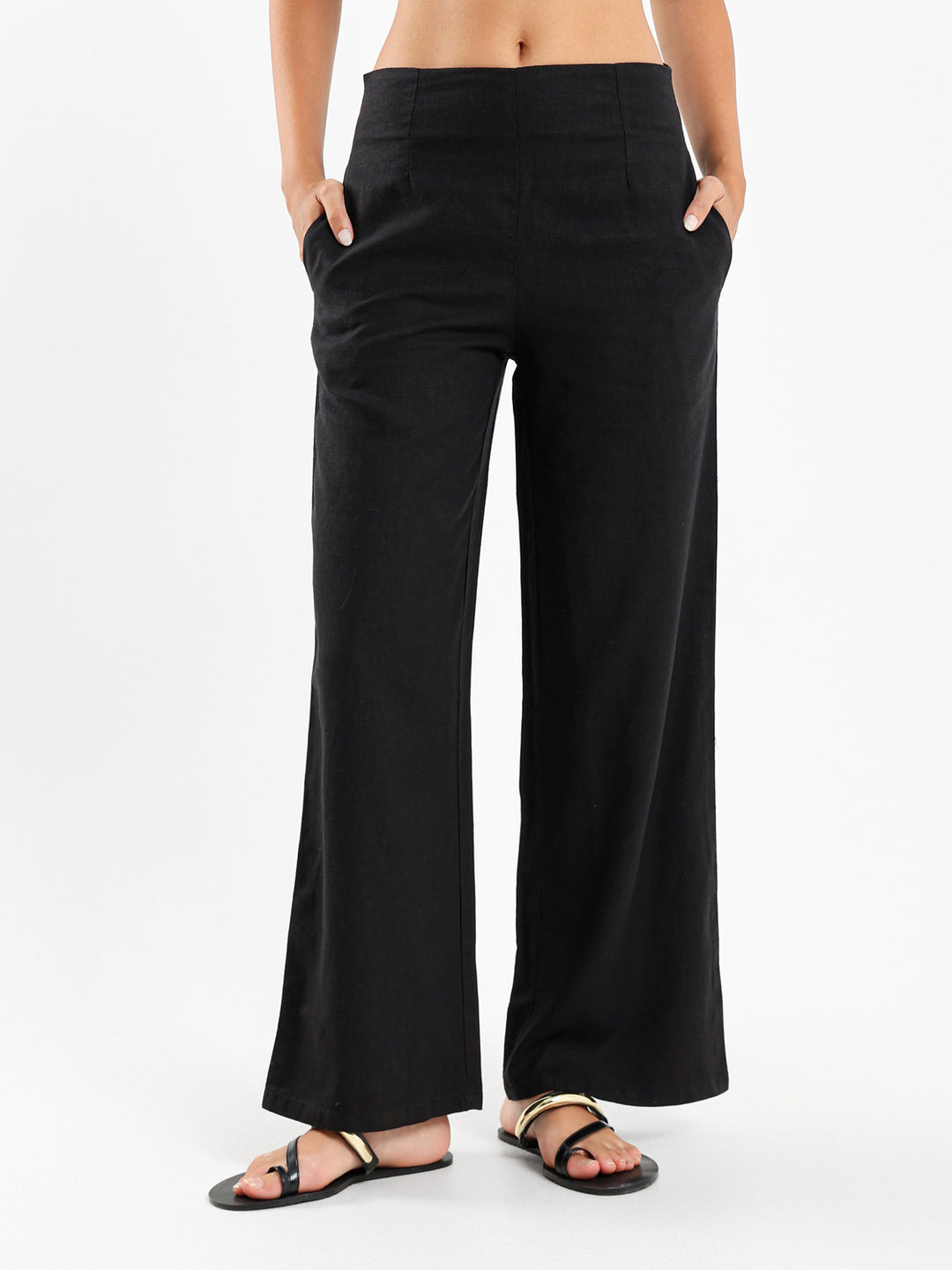 Side Pockets Pants with Back Zipper
