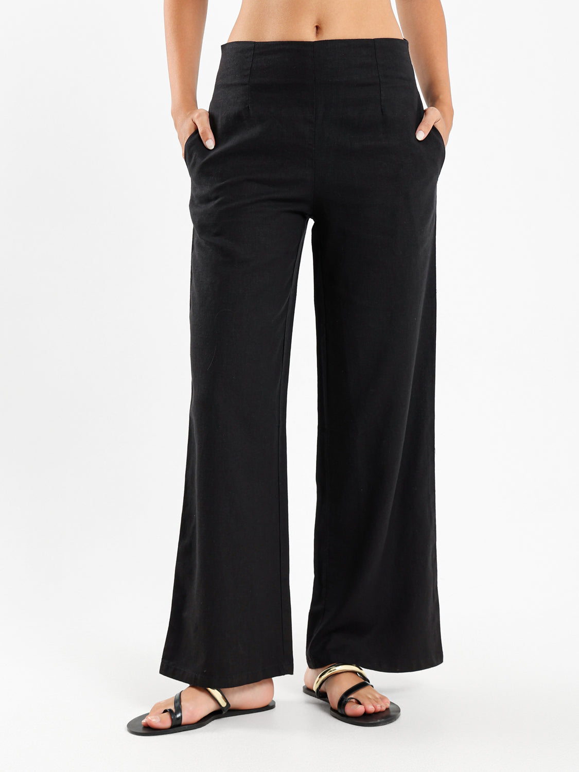 Side Pockets Pants with Back Zipper