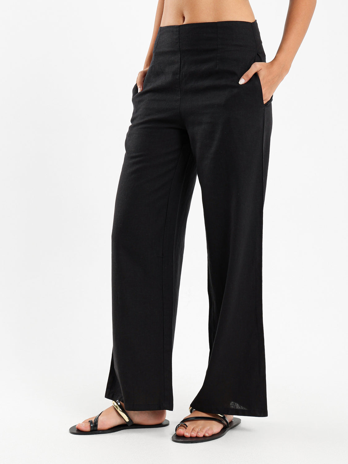 Side Pockets Pants with Back Zipper