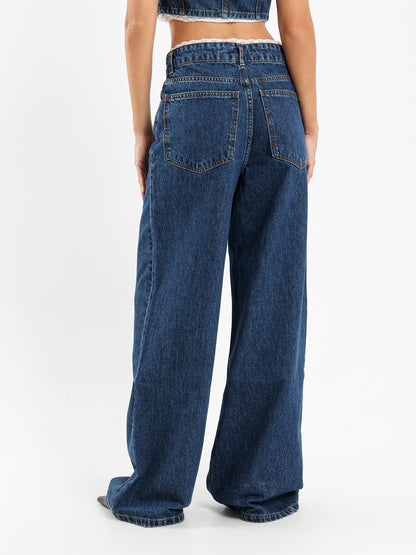 Lace Trim Denim Pants