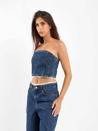 Lace Trim Denim Top