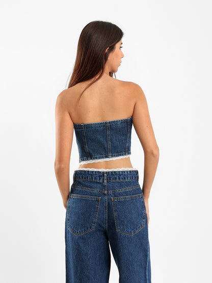 Lace Trim Denim Top