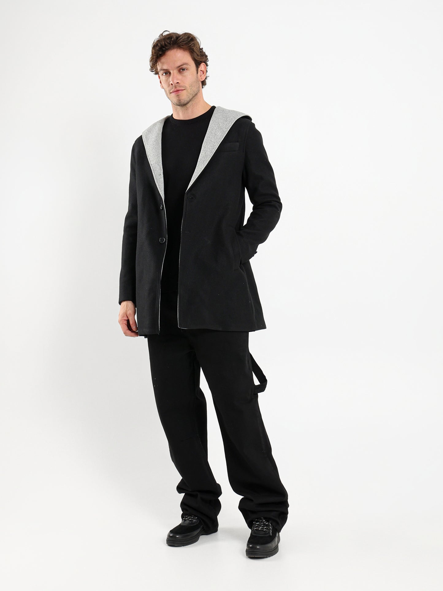 Medium Length Coat with Hoodie Jacket