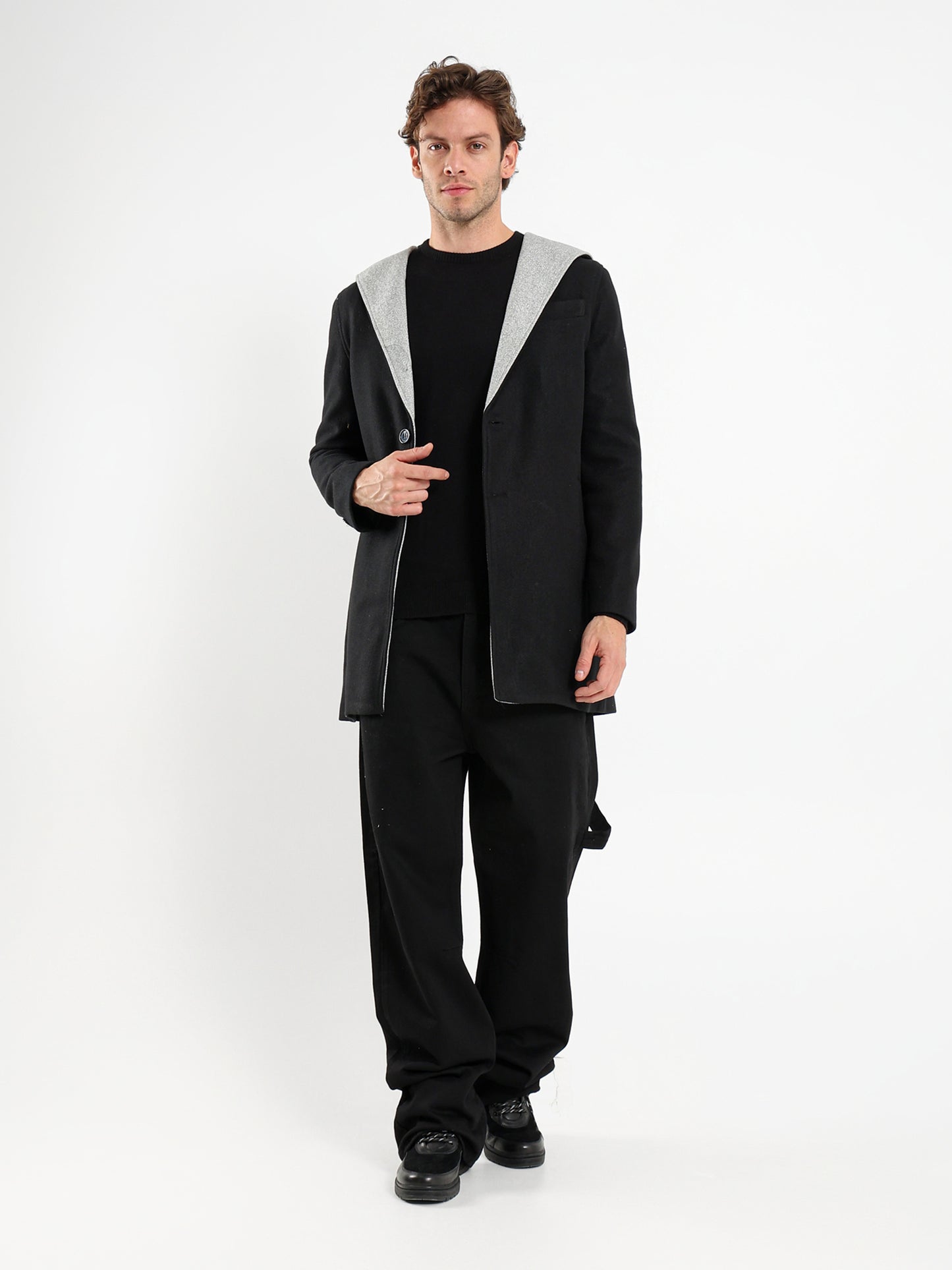 Medium Length Coat with Hoodie Jacket