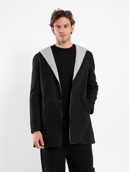Medium Length Coat with Hoodie Jacket