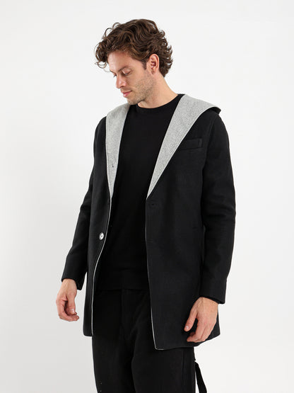 Medium Length Coat with Hoodie Jacket