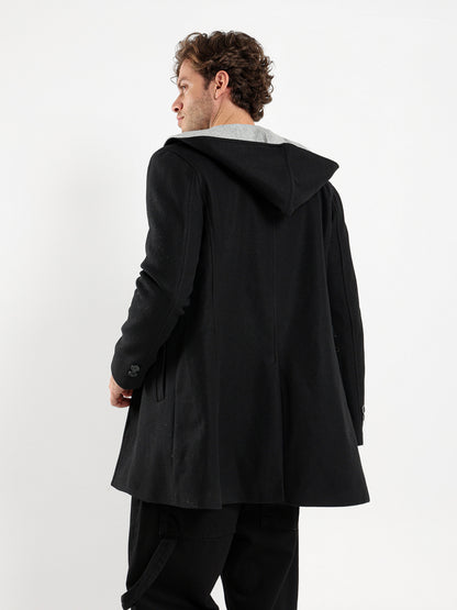 Medium Length Coat with Hoodie Jacket