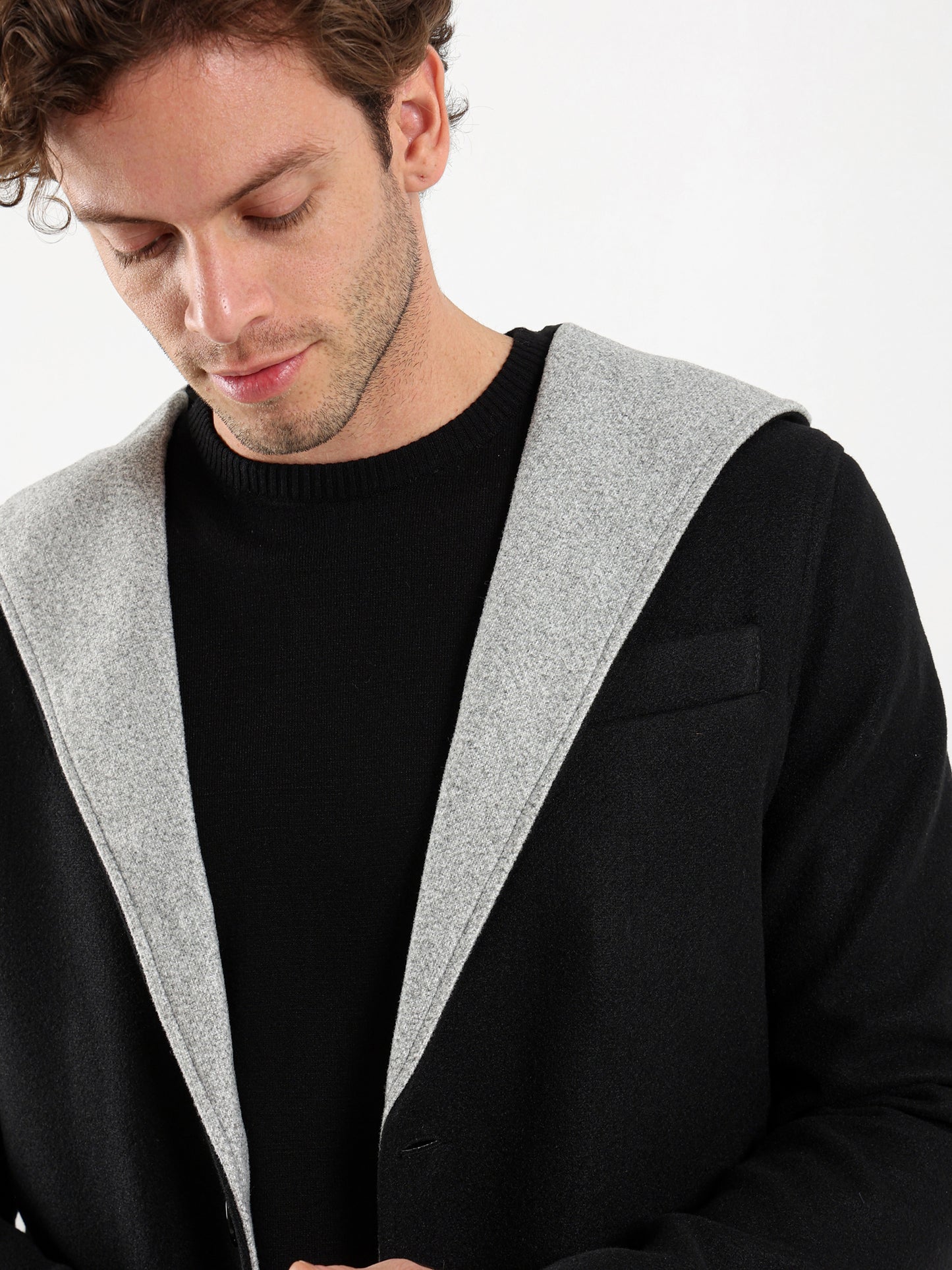 Medium Length Coat with Hoodie Jacket