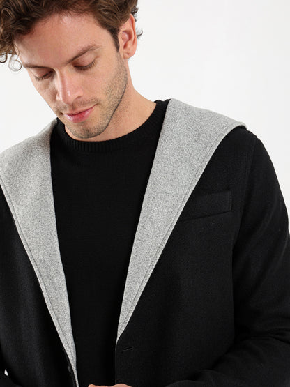 Medium Length Coat with Hoodie Jacket