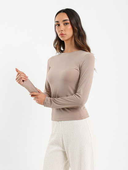 Ribbed Long Sleeve Fitted Tee