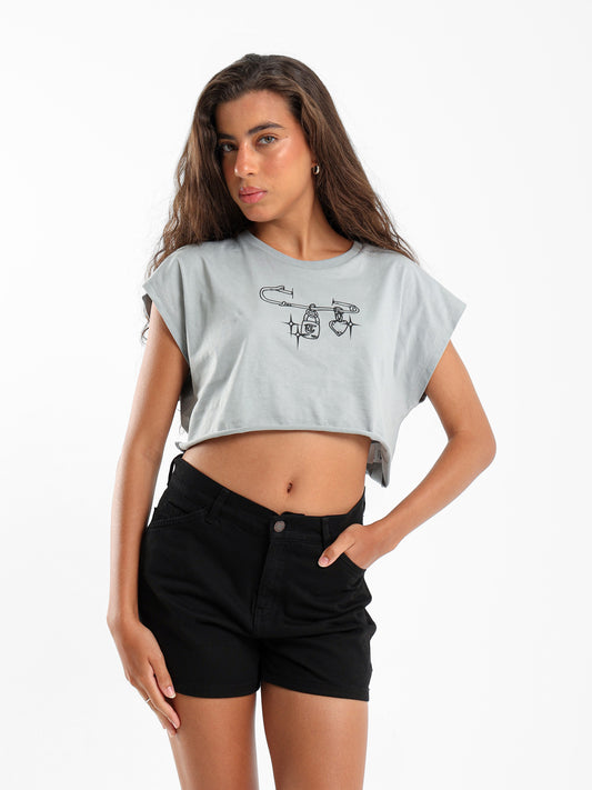 Pin Print Cropped T-Shirt