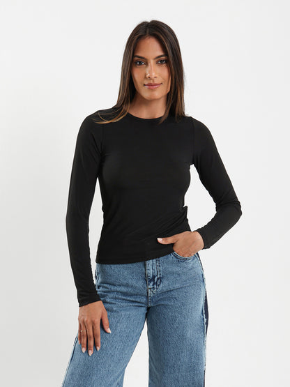 Ribbed Long Sleeve Fitted Tee