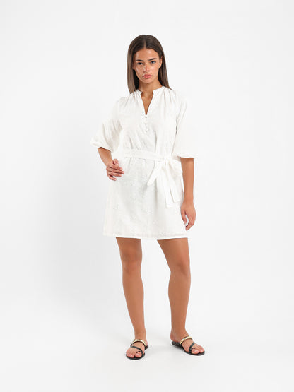 V-Neck Balloon Sleeve Short Dress