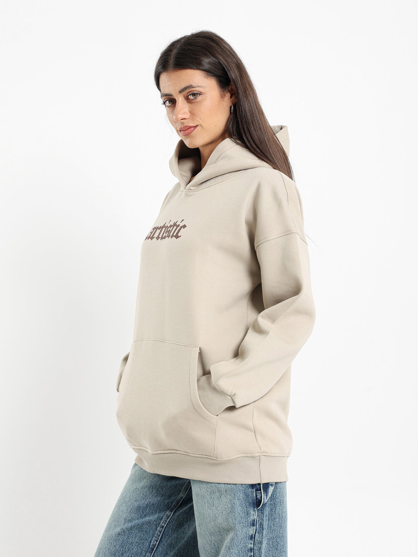 Artistic Print With Studs Oversized Sweatshirt