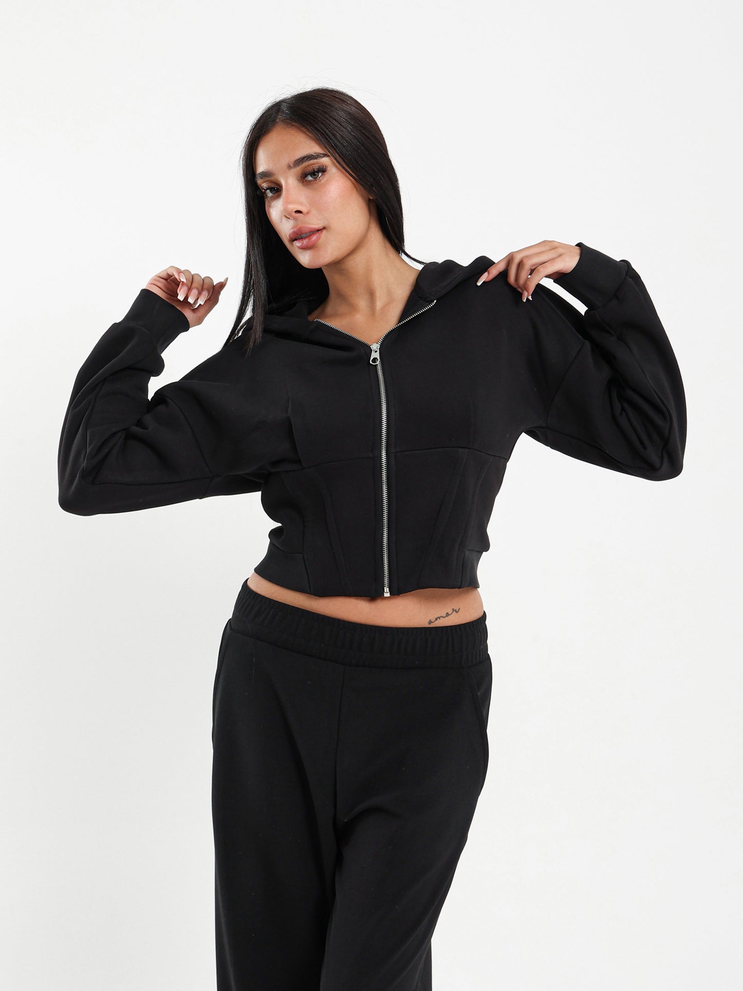 Layered Corset Zip-Up Hoodie