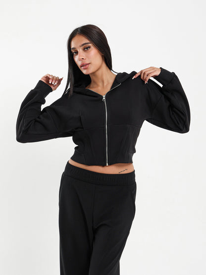 Layered Corset Zip-Up Hoodie